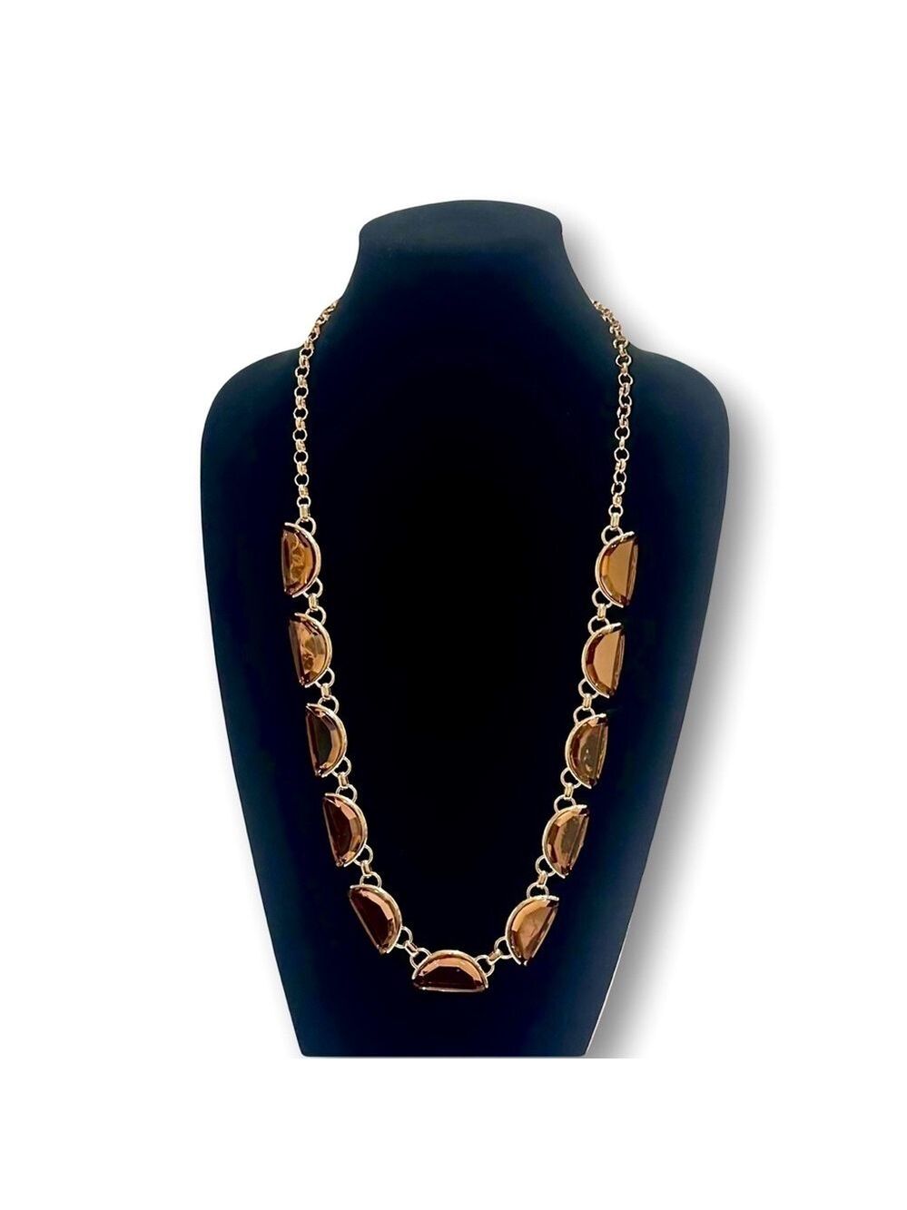 COLDWATER CREEK Brown Crystal Crescent Long Gold Necklace | NWT